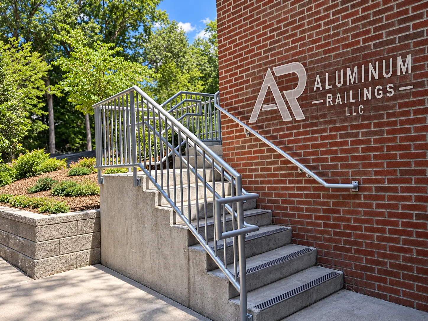 Silver aluminum stair railing and wall handrail