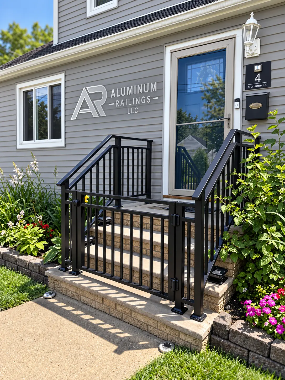 Custom aluminum railing with matching entry gate