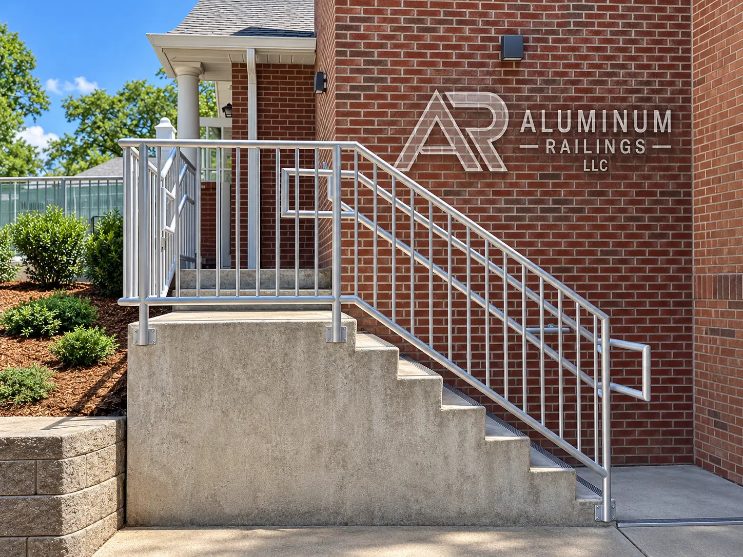Silver aluminum exterior stair railing