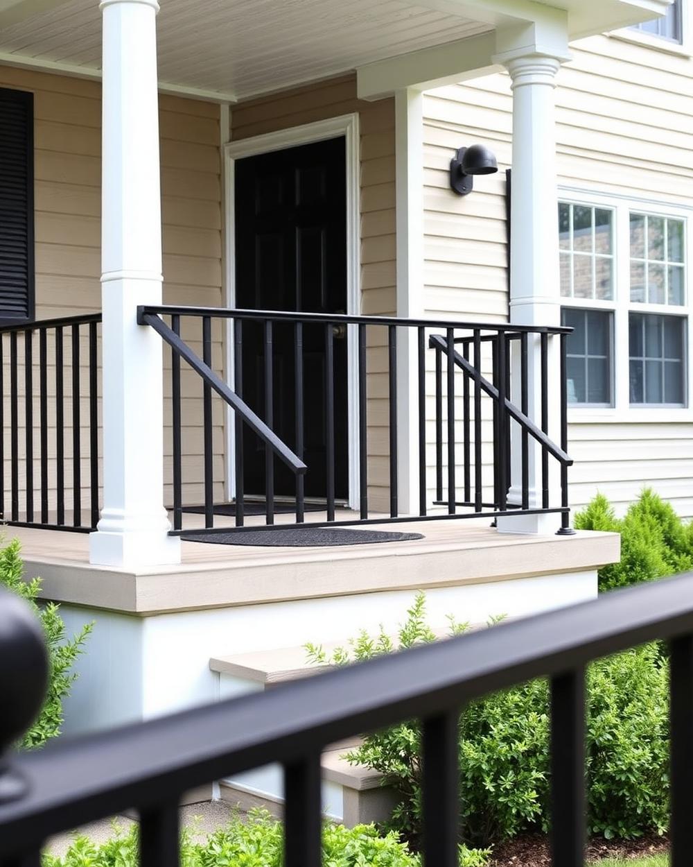 Black aluminum porch railing on a New Milford, NJ home entrance